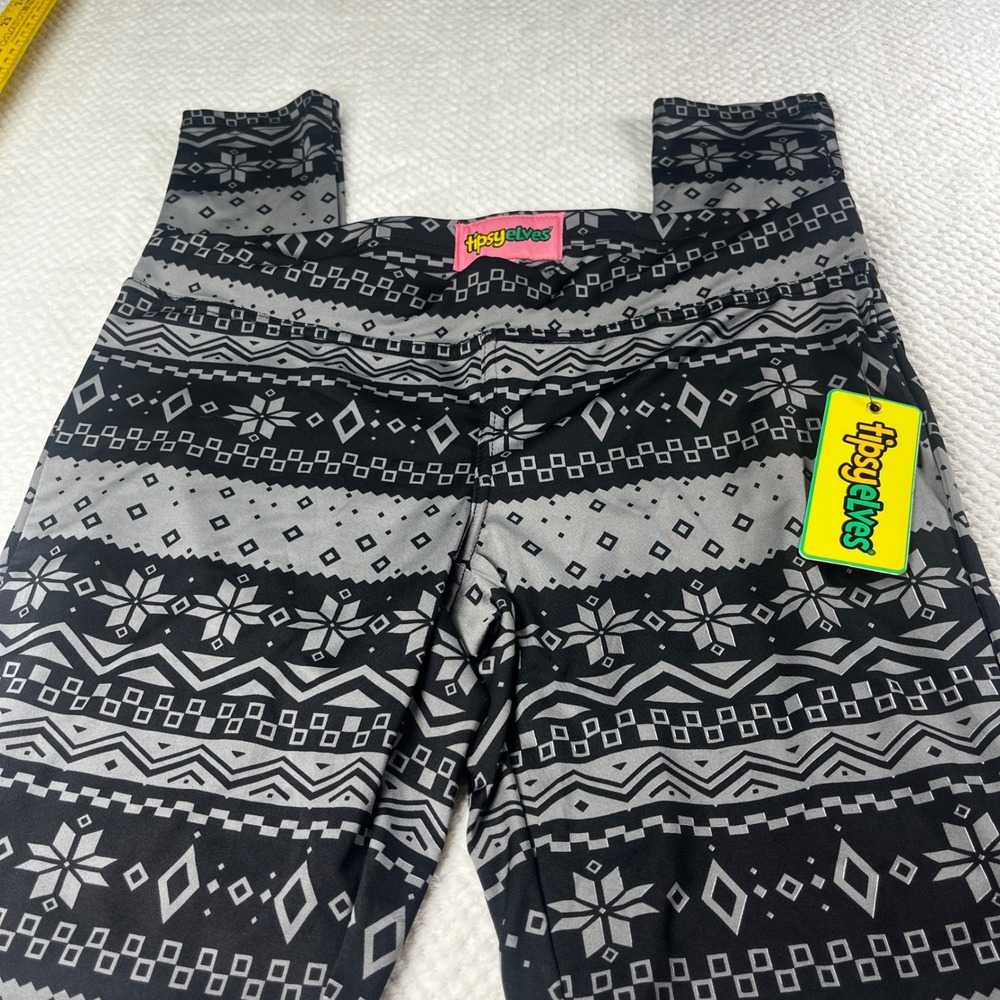 New Tipsy Elves‎ Fair Isle Snowflake Leggings Black Gray Size M